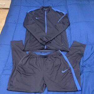 Nike Dri-FIT Tracksuit Set - Size Medium - Black with Blue Trim